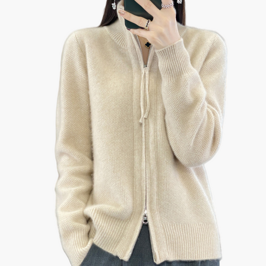 Dam Zip-Cardigan med Dragkedja – Elegant Stickad Tröja för Vardagsbruk och Arbete