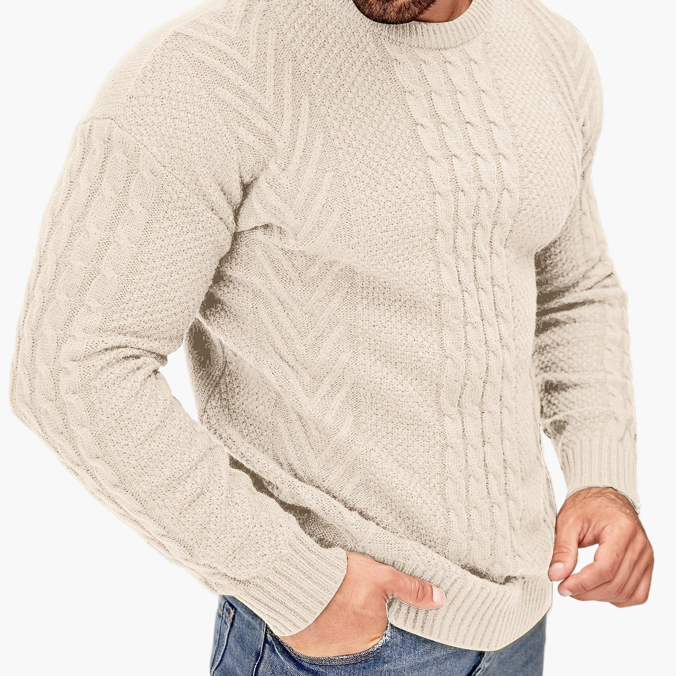 Herrstickad Tröja – Elegant Kabelstickad Pullover för Höst och Vinter – Avslappnad Stil