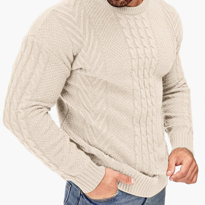 Herrstickad Tröja – Elegant Kabelstickad Pullover för Höst och Vinter – Avslappnad Stil