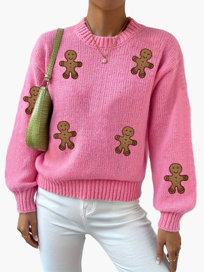 Damstickad tröja med pepparkaksgubbar, söt och trendig vintertröja