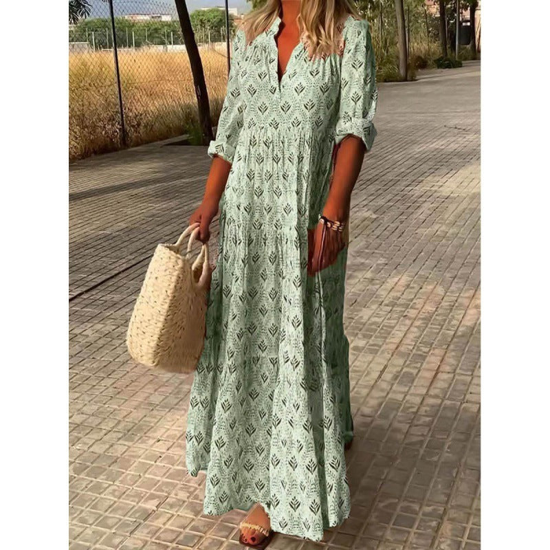 Donna – Vintage Stående Hals Oversized Mode Lös Passform Klänning