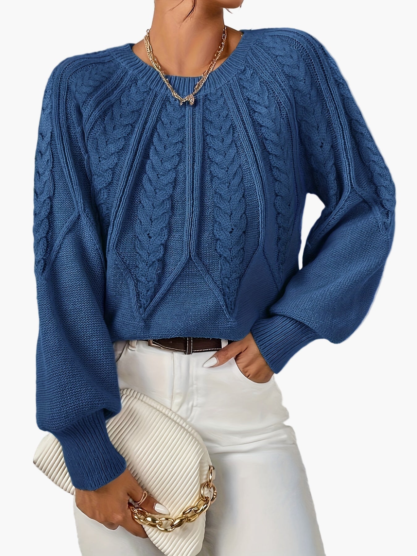 Damstickad Elegant Tröja med Kabelmönster för Vardag och Kontor