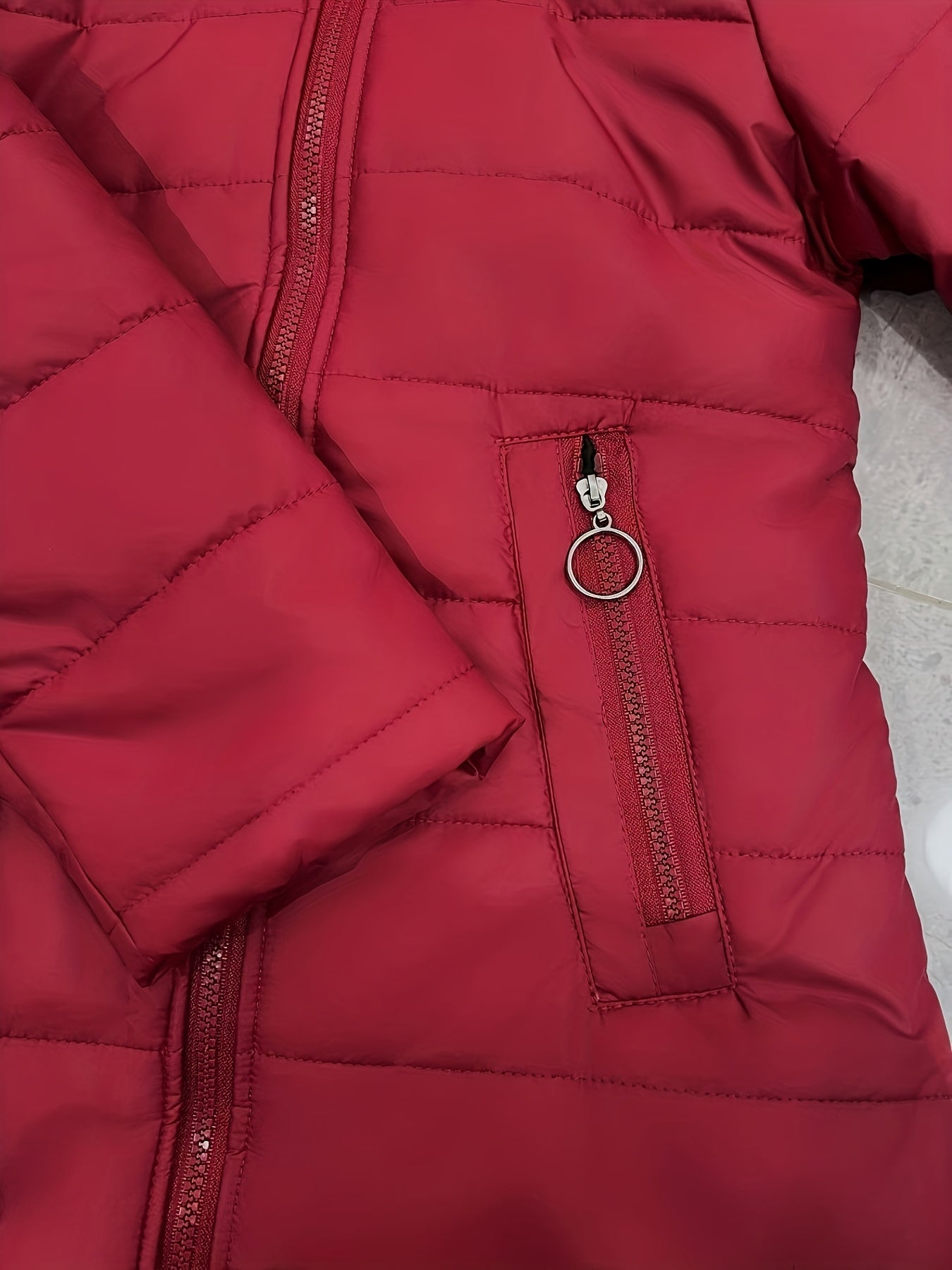 Dam vinterjacka med huva och dragkedja – Lång, vadderad, vardagsstil