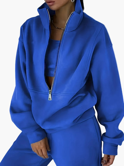 Dam Halvzip Sportig Sweatshirt med Modern Stand-up Krage – Perfekt för Träning och Vardag