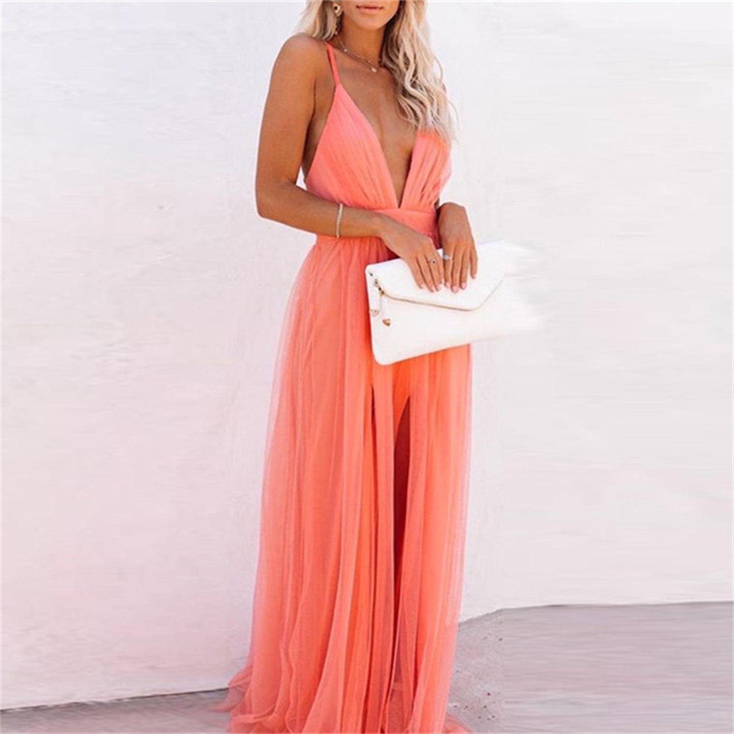 Imogen – Modernt Elegant Orange Hängande Tyllklänning