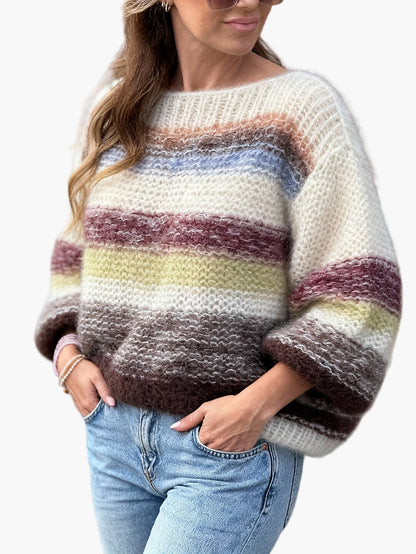 Damtröja med breda ränder och avslappnad passform – Elegant stickad pullover för höst och vinter