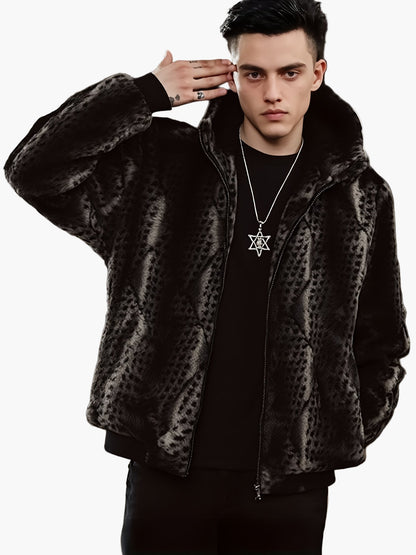 Herr Varm Fuskpälsjacka med Huva – Stilren Vinterjacka för Casual & Helg