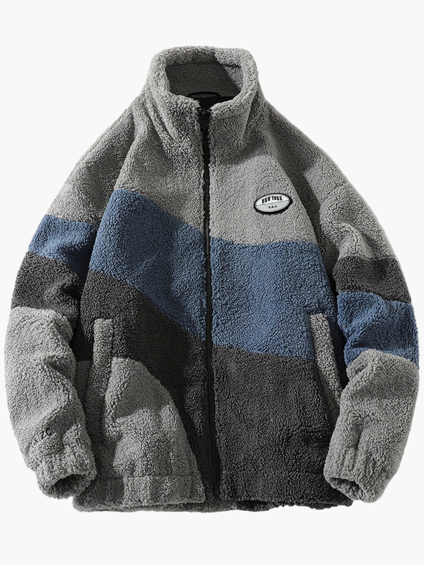 Herr Preppy Fleecejacka med Färgblock och Dragkedja – Trendig Vår- och Höstjacka