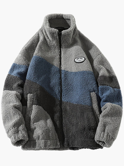 Herr Preppy Fleecejacka med Färgblock och Dragkedja – Trendig Vår- och Höstjacka