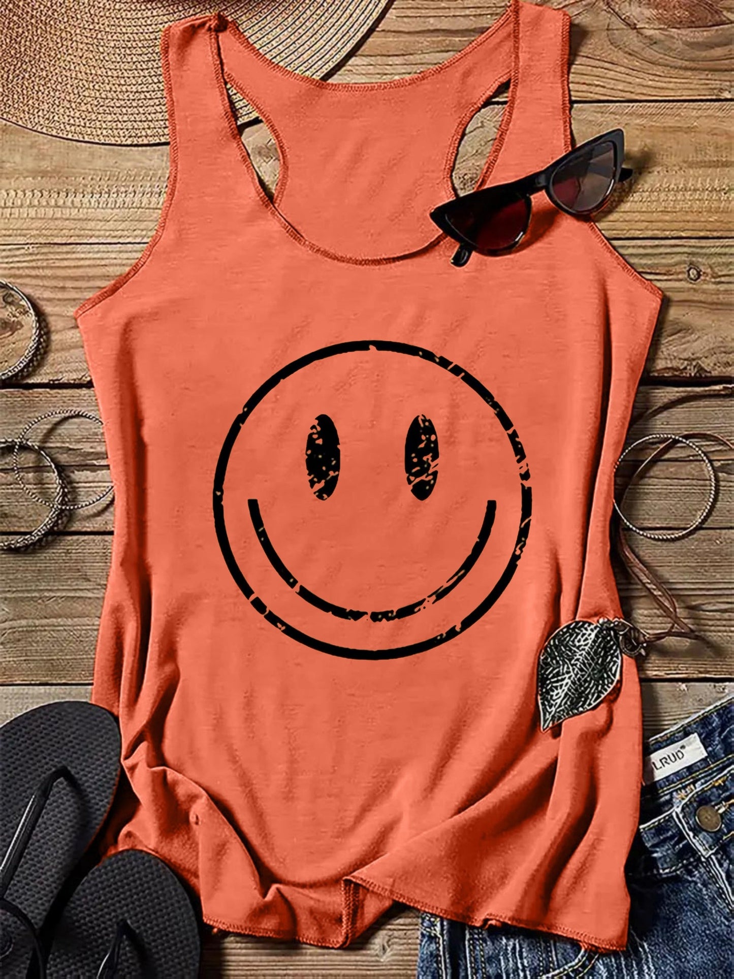 Damlinne med smiley-tryck – Trendigt avslappnad sommartopp