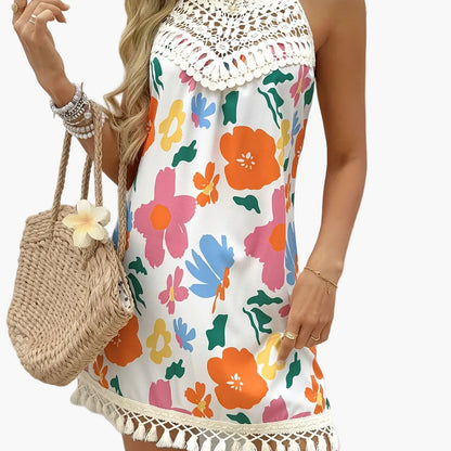 Dam Klänning Boho Tunika Sommar Halterneck Mönstrad Semester