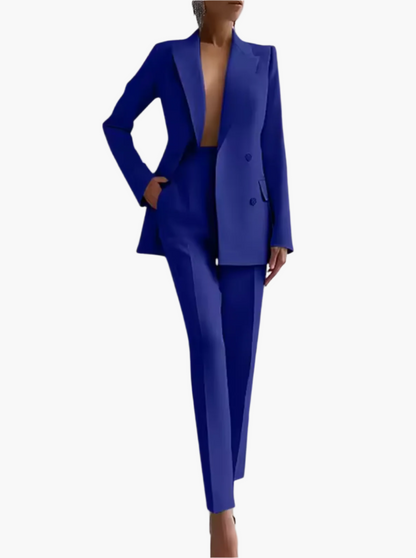 Kvinnors Elegant Kostymset – Figursydd Blazer och Höga Byxor för Kontor och Affärsbruk