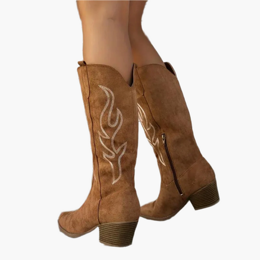 Damers cowboystövlar med klack och vintage westernstil – knähöga boots för vardag och fest