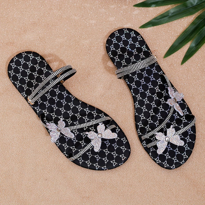 Dam Sandaler Platta Sommarskor med Strass Fjärilar Slingback Party & Vardag Elegant Stil