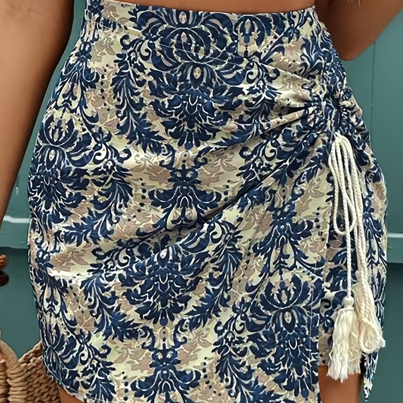 Dam Elegant Sommarnederdel med Tribal Mönster och Dragsko