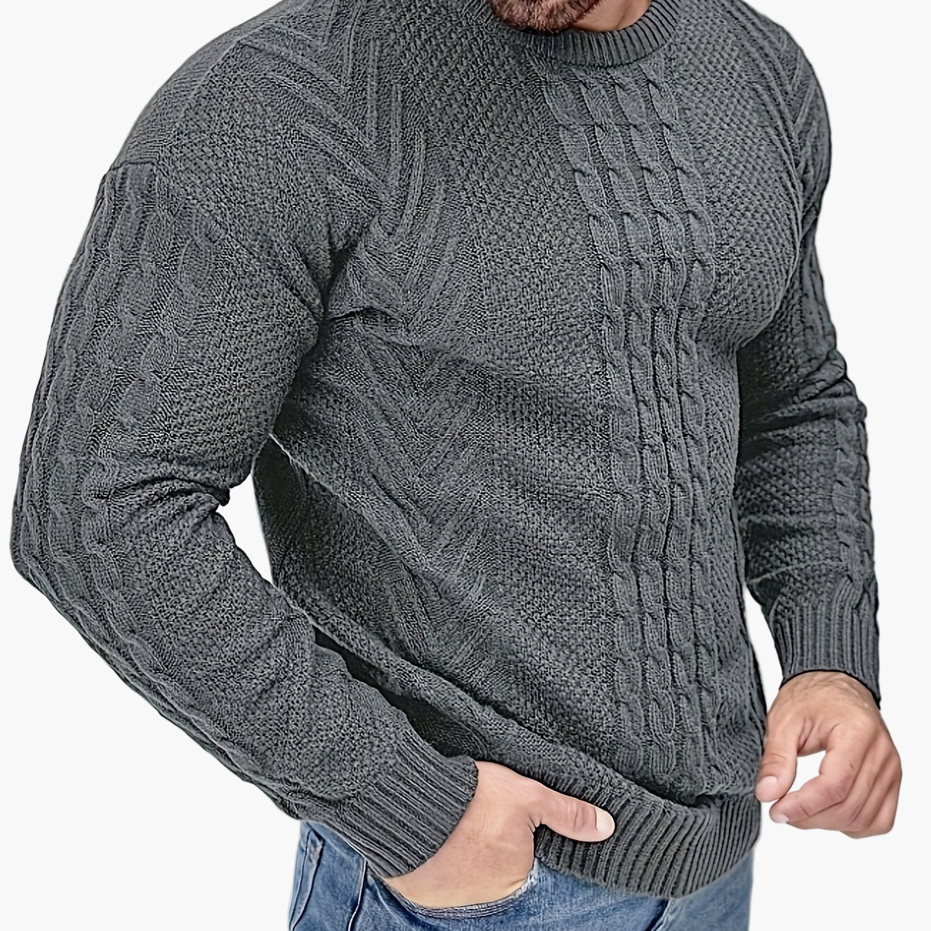 Herrstickad Tröja – Elegant Kabelstickad Pullover för Höst och Vinter – Avslappnad Stil