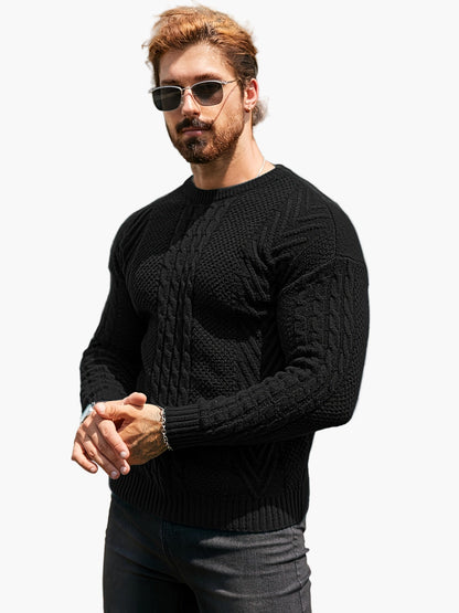 Herrstickad Tröja – Elegant Kabelstickad Pullover för Höst och Vinter – Avslappnad Stil
