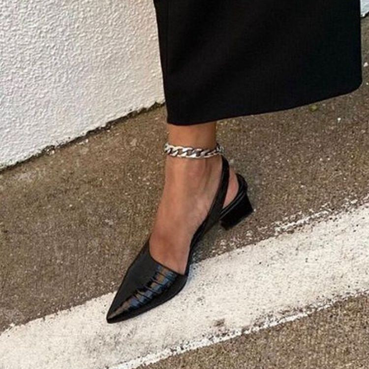 Dam Klassiska Pumps med Blockklack och Spetsig Tå – Eleganta Skor för Vardag och Fest