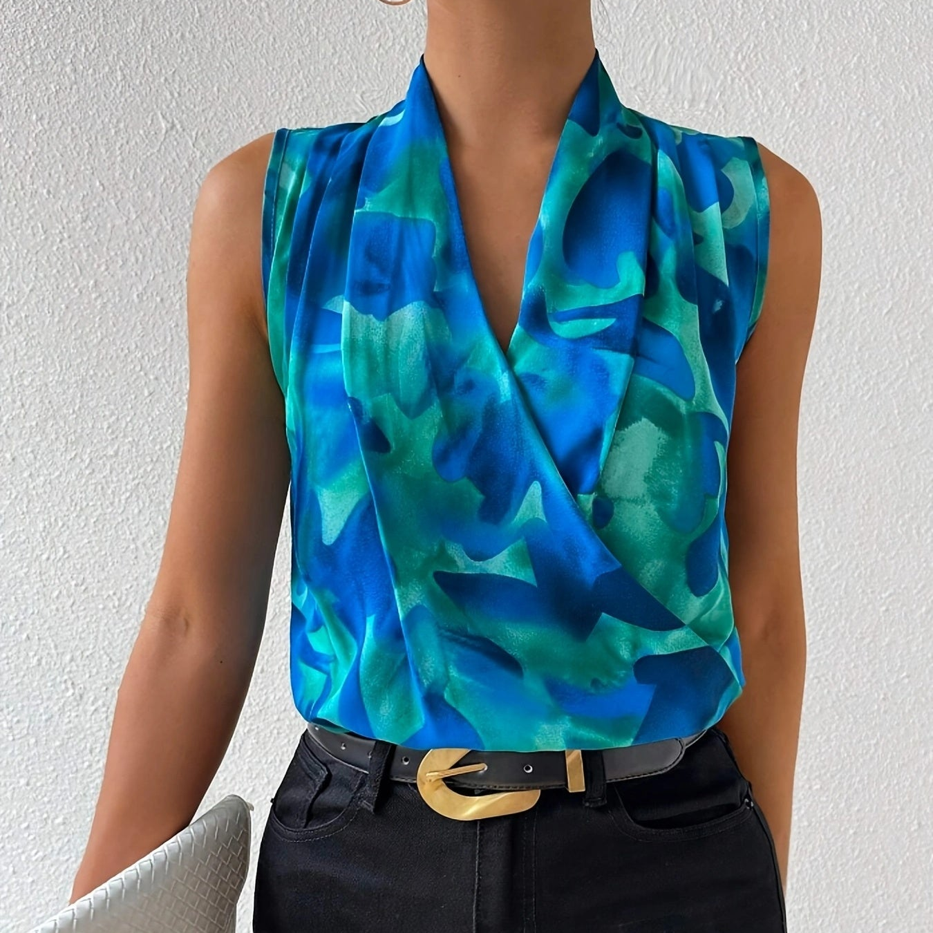Dam Blus Ärmlös Omlott Vardagsstil Elegant Festtop