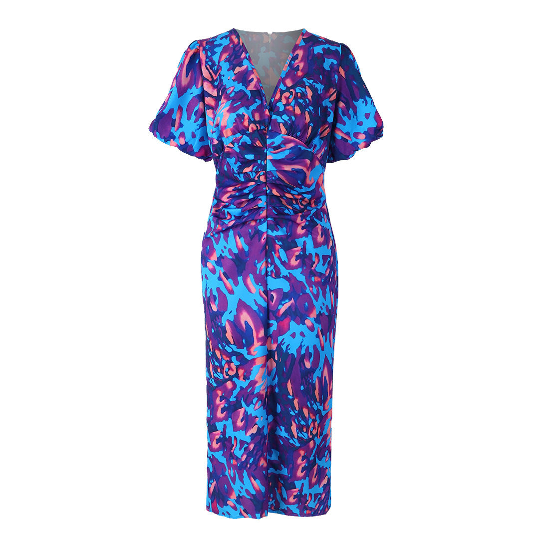 Damklänning Elegant Fest Puffärm Midilång – Perfekt för Sommar och Evenemang