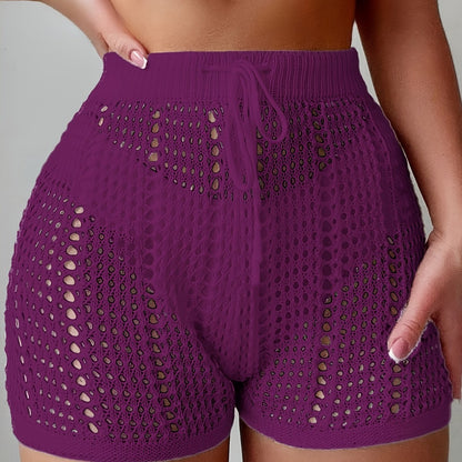 Dam Shorts med Hög Midja och Virkad Look – Trendiga Strandshorts för Semester och Sommar