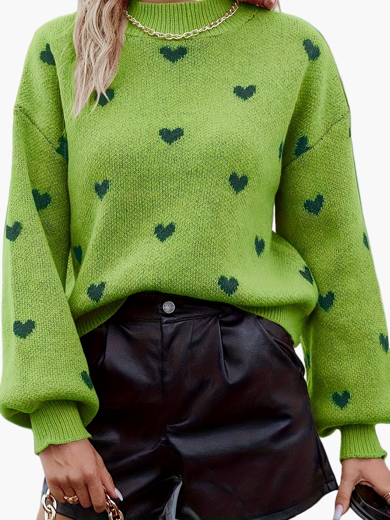 Damstickad tröja med hjärtmönster för vardag och höst/vinter