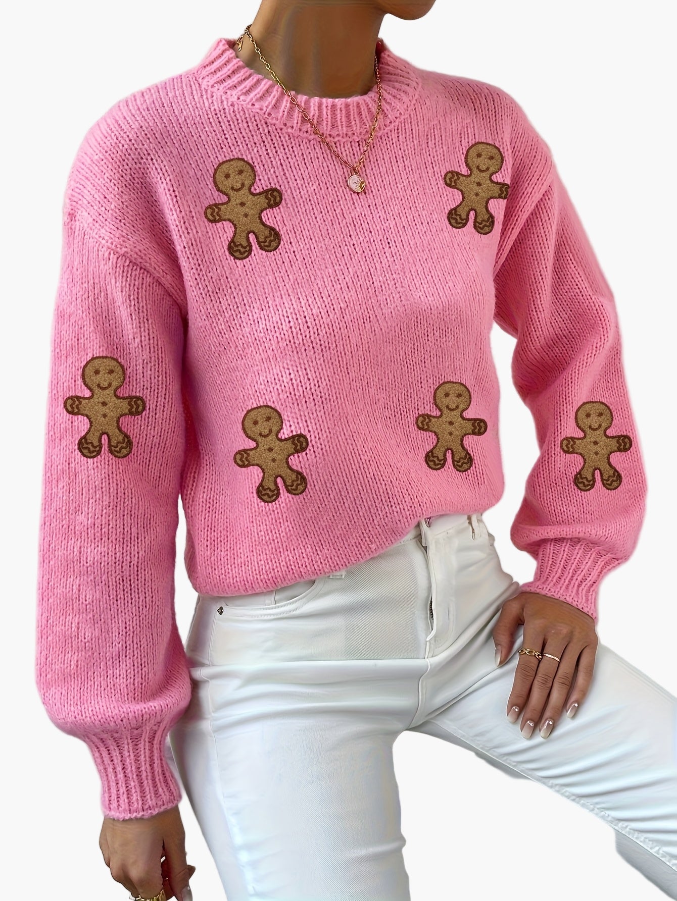 Damstickad tröja med pepparkaksgubbar, söt och trendig vintertröja