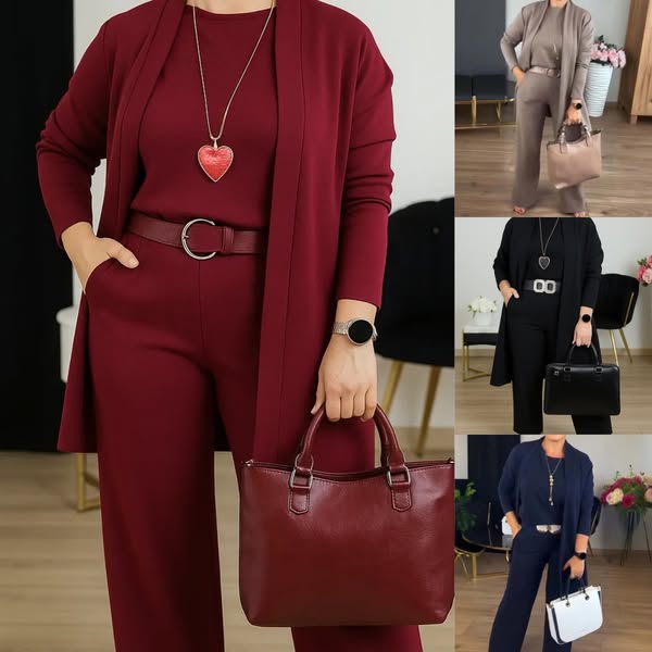 Damers elegant 3-delad set – Stilren och bekväm outfit för vardag och arbete
