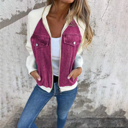 Leah – Patchwork Denimjacka med Huvtröja