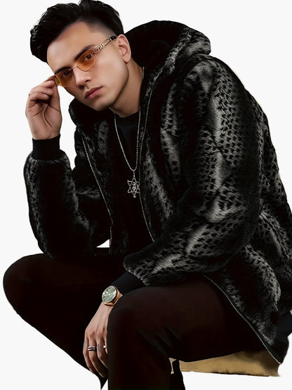 Herr Varm Fuskpälsjacka med Huva – Stilren Vinterjacka för Casual & Helg