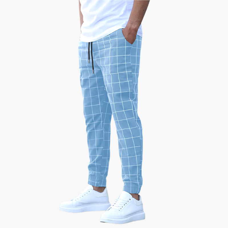 Herr Joggingbyxa med Rutigt Mönster – Trendig och Bekväm Fritidsbyxa