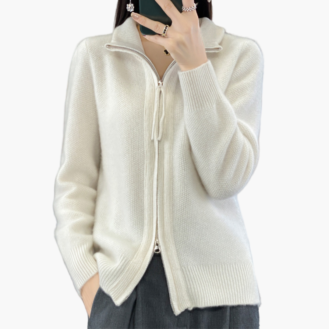 Dam Zip-Cardigan med Dragkedja – Elegant Stickad Tröja för Vardagsbruk och Arbete