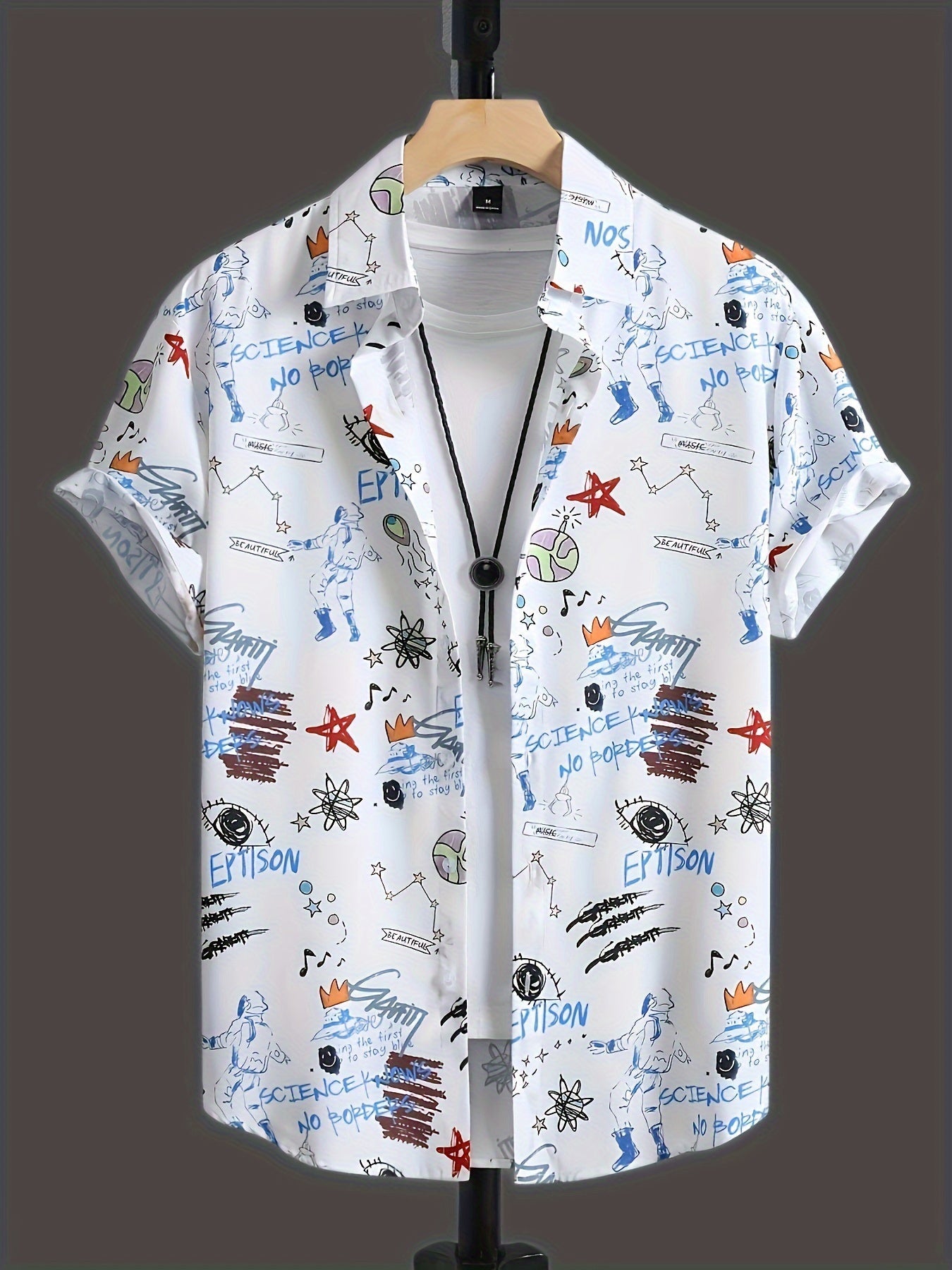 Herr Skjorta Kortärmad Streetwear Graffiti-Print Modern Casual Statement