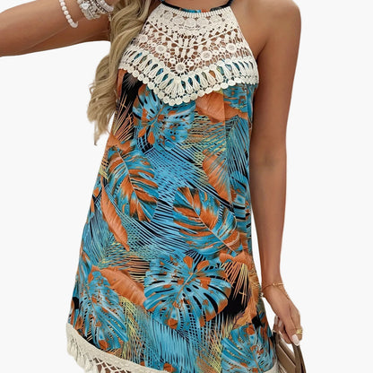 Dam Klänning Boho Tunika Sommar Halterneck Mönstrad Semester