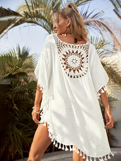 Dam Kaftan Strandtunika Boho Semester Plagg med Brodyr och Lös Passform