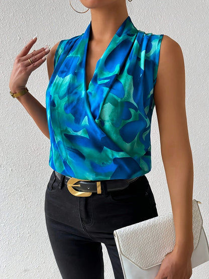 Dam Blus Ärmlös Omlott Vardagsstil Elegant Festtop
