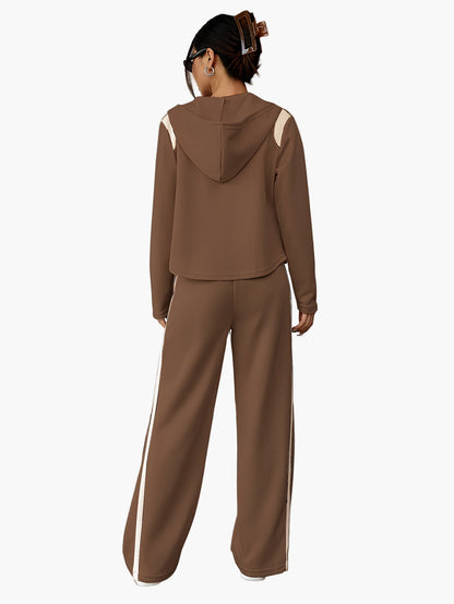 Damers sportiga avslappnade träningsset med huva och vida byxor – perfekt för vardag och fritid