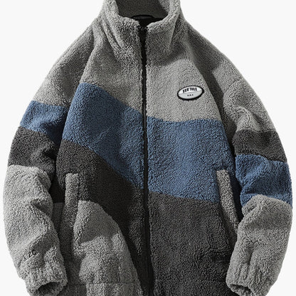 Herr Preppy Fleecejacka med Färgblock och Dragkedja – Trendig Vår- och Höstjacka