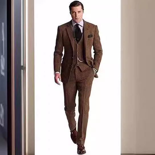Herr Klassisk Tredelad Kostym Affär Slim Fit – Elegant Stil för Kontor och Fest