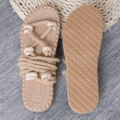 Dam Sandaler Boho Platta Snörade Sommarskor för Semester och Strand