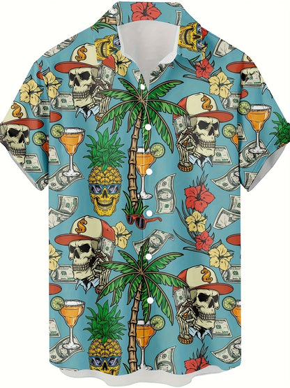 Herr Skjorta Sommar Party Aloha Mönstrad Kortärmad Semesterstil