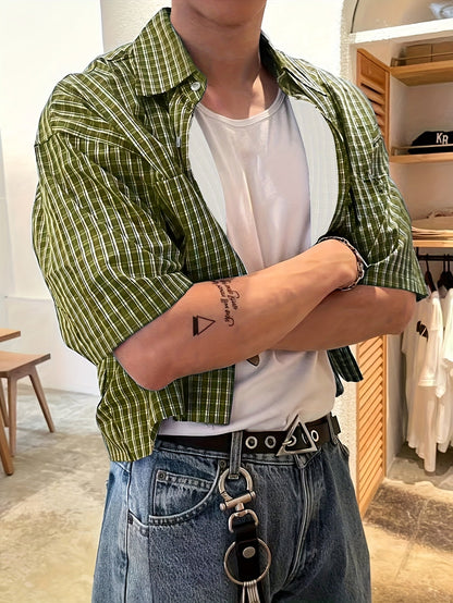 Herr Skjorta Kortärmad Rutig Avslappnad Stil för Vardagsbruk och Trendiga Outfits