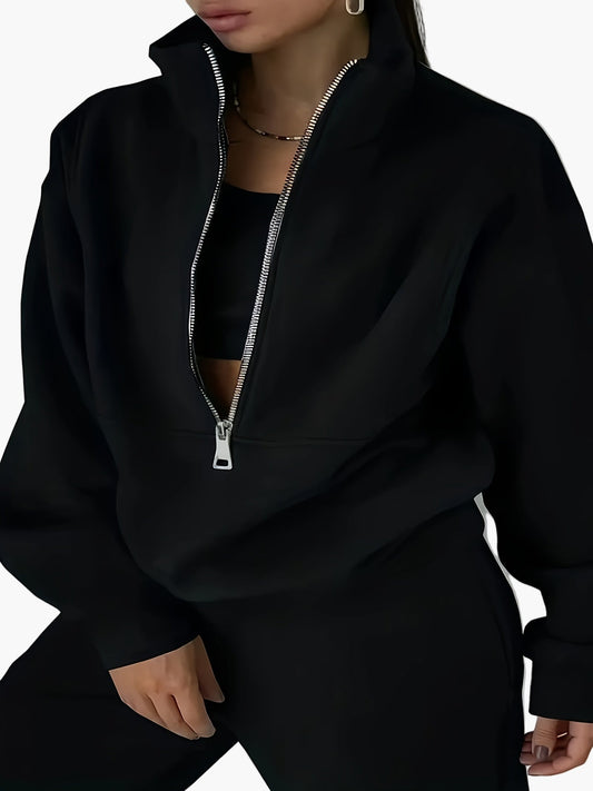 Dam Halvzip Sportig Sweatshirt med Modern Stand-up Krage – Perfekt för Träning och Vardag