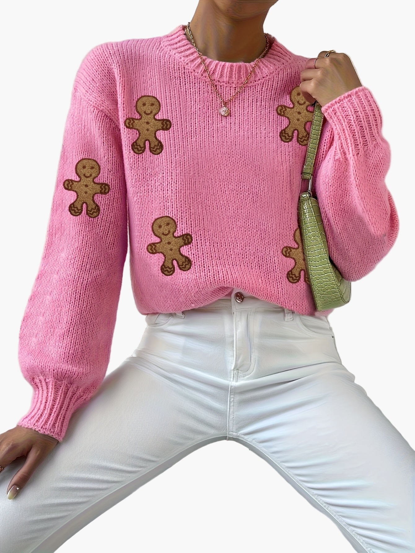 Damstickad tröja med pepparkaksgubbar, söt och trendig vintertröja