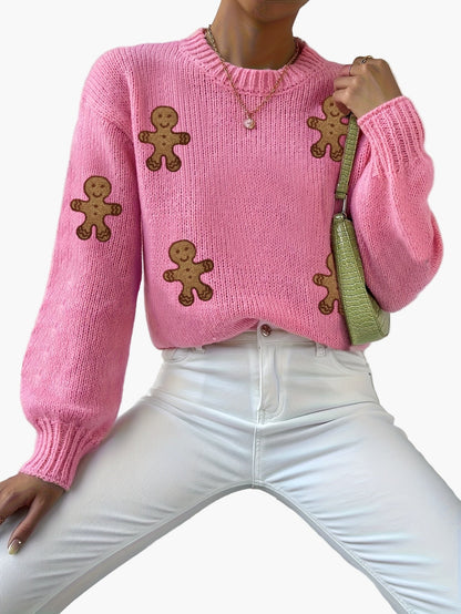 Damstickad tröja med pepparkaksgubbar, söt och trendig vintertröja