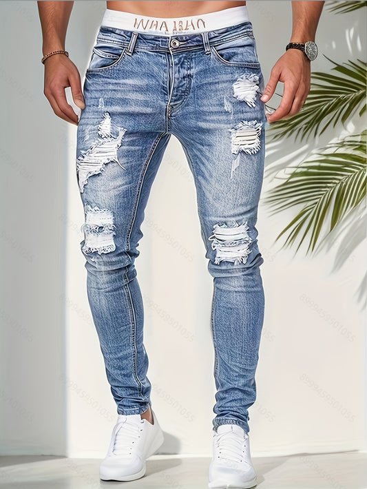 Neil – Slimmade Jeans med Rippad Design för Herrar