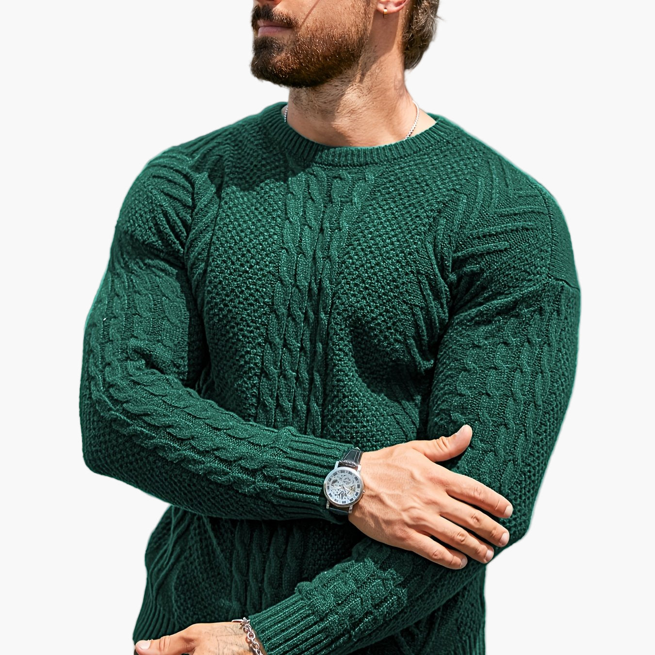 Herrstickad Tröja – Elegant Kabelstickad Pullover för Höst och Vinter – Avslappnad Stil