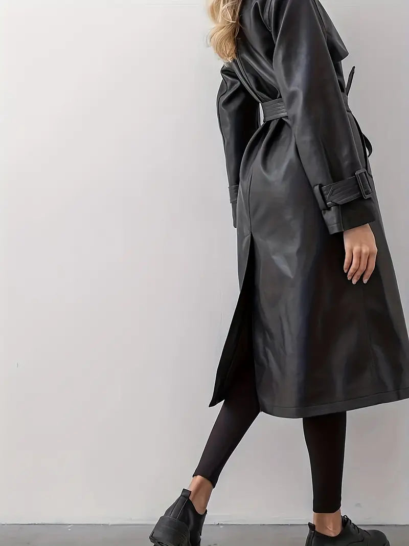 Dam Trenchcoat – Lång Klassisk Stil med Bälte och Breda Reverser – Perfekt för Höst och Vinter