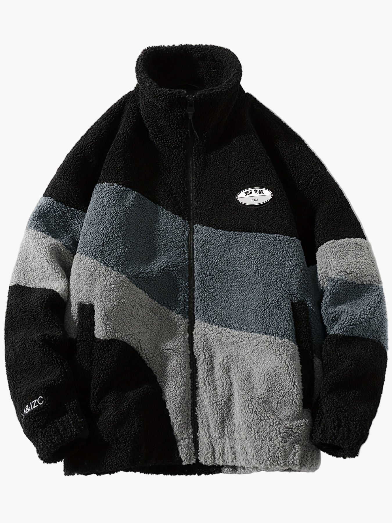 Herr Preppy Fleecejacka med Färgblock och Dragkedja – Trendig Vår- och Höstjacka