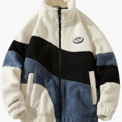 Herr Preppy Fleecejacka med Färgblock och Dragkedja – Trendig Vår- och Höstjacka